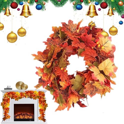 Guirnalda de otoño, guirnaldas de otoño iluminadas de 5.7 pies para decoración, decoración Artificial de otoño, Decoraciones de para jardín al Aire Libre, Acción de Gracias, Halloween, Porche