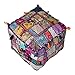 iinfinize Puf cuadrado otomano de algodón vintage bordado a mano elegante taburetes de pie tradicional Boho almacenamiento puf cubierta (40 x 40 x 30 cm)
