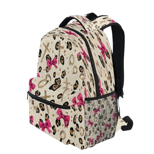 Leopard Print Pink Bow Pattern Kids Backpack for Boys Girls Backpacks Student Backpack Big For Elementary School Shoulder Bag Bookbag3