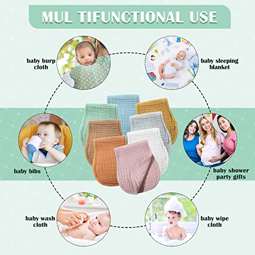 Image of Frienda 8 Pack Muslin Burp Cloths for Baby Large 20 x 10 Inch Cotton Burp Rags for Spit up Drool Absorbent Soft Multicolor Wash Cloths Diapers for Newborn Girl Boy Essential Shower Gift(Rustic Colors)