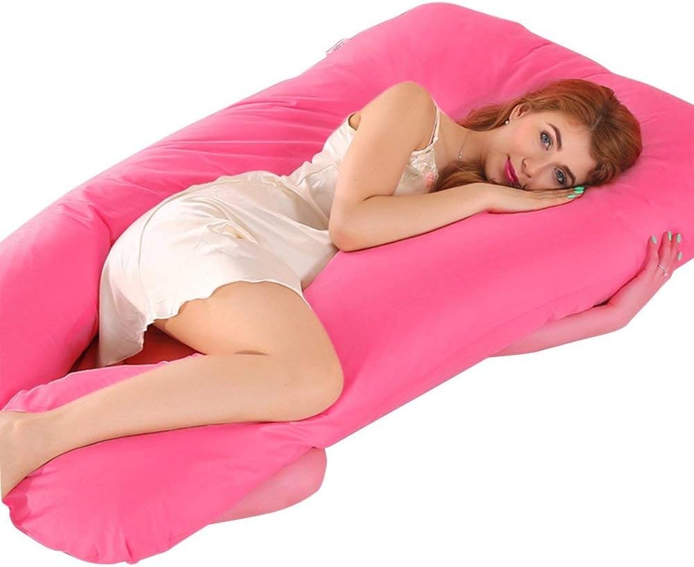 PetHot 12Ft Maternity Pregnancy Pillow U Shape Full Body Back Bolster Support With Free Pillowcase Red