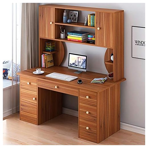 EXCLVEA Datorskrivbord stor förvaring PC laptop studie arbetsstation träskrivbord för vuxna och barn lämplig för sovrum för studier hemmakontor (färg: Brun, storlek: 120 x 45 x 170 cm)