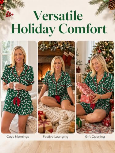Image of KevaMolly Women Novelty Knotted Candy Cane Christmas Pajama Set