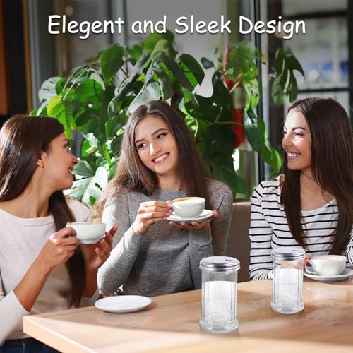 5 Pack Sugar Dispenser, Clear Stylish Retro Glass with Stainless Steel Lid, Kitchen Salt and Spice Shakers for Counter, Coffee, Bar, Restaurant (11.8oz) - Thumbnail 7