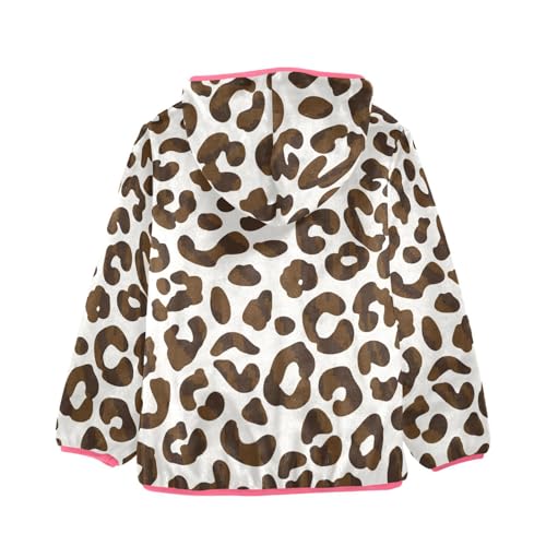 OTVEE Brown Leopard Print Pattern Kids Hoodie Jacket Fall Spring Full Zip Warm Outwear Coat2