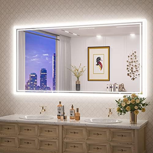 TokeShimi 60 x 28 Inch LED Bathroom Mirror Lighted Vanity Mirror Large Wall Mounted Backlit Mirror Anti-Fog Makeup Mirror with Lights & Dimmable Touch Sensor(Horizontal&Vertical)