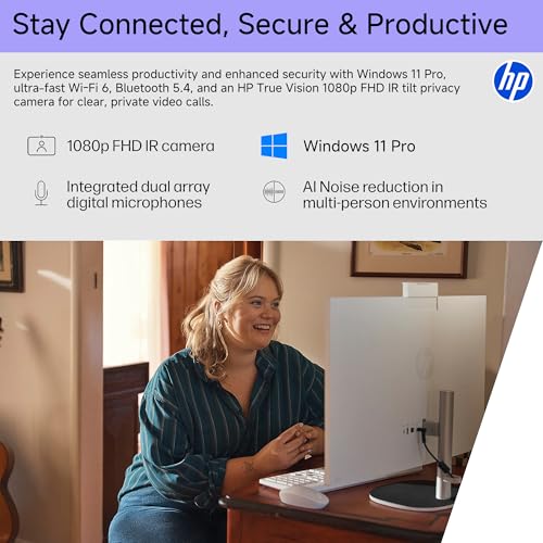Image of HP All-in-One Desktop Computer 27 Inch Touchscreen, AMD Ryzen AI 7 350 w /50 NPU Tops, 32 GB DDR5, 2 TB SSD, FHD IPS Display, Copilot+ PC, Wi-Fi 6, BT 5.4, FHD Cam, Windows 11 Pro, Wireless KB & Mouse