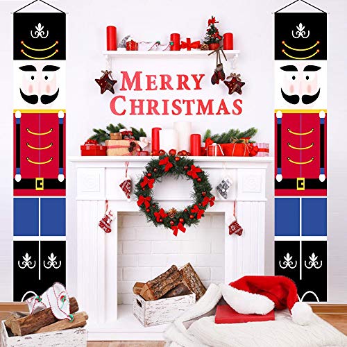 HMASYO Christmas Nutcracker Banner - Nutcracker Christmas Decorations Welcome Sign for Porch Front Door Fireplace Garden Indoor Outdoor Home Holiday Party Decor, 600D Oxford Fabric (Nutcracker-B)