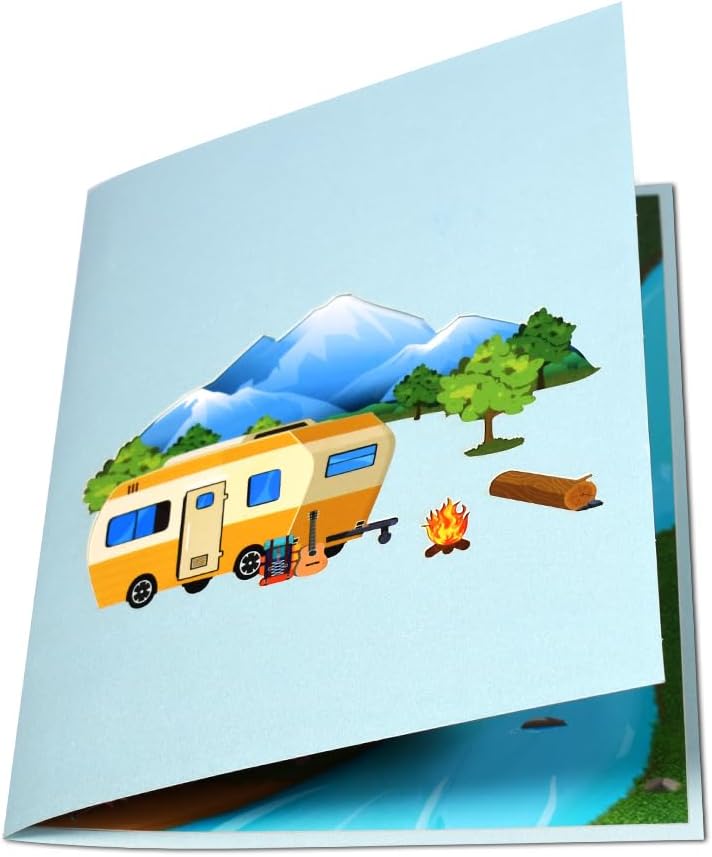 Camping Trip Pop Up Card, Happy Birthday Camping Card, Happy Retirement Card, 3D RV Traveler Pop up Card for Wife Husband Mom Dad Daughter Son. - Image 6