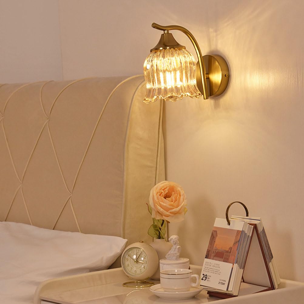 Kinkiet retro, lampa ścienna w stylu vintage, E27, klosz szklany w stylu rustykalnym, lampka nocna w kształcie kwiatu, 1 płomień, lampa florencka, romantyczne oświetlenie ścienne do sypialni, salonu i