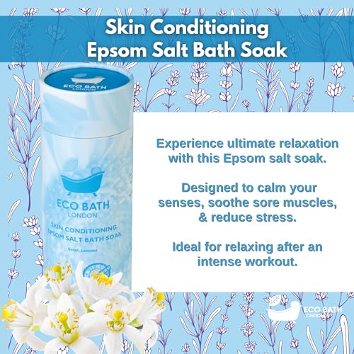 Image of Eco Bath London Skin Conditioning Epsom Salt Bath Soak - Tube 2.2 LB (1kg) | Made in UK | Magnesium Bath Salts with Neroli and Lavender Oils | Epsom Salts for Skin Care and Relaxation
