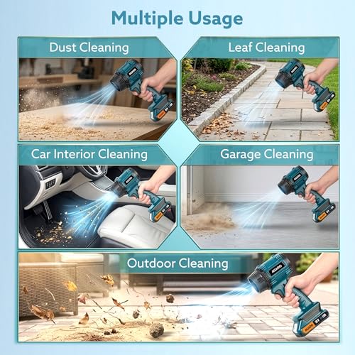 Image of AGARO Regal Cordless Leaf Blower, Rechargeable, Handheld Air Blower, Powerful 500W Motor, Up to 33000 RPM, Air Flow 45 Meter /sec, 18V Electric Dust Cleaner for Car, Home, Garage & Outdoor Clean