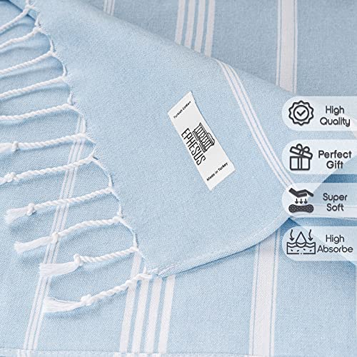 Ephesus Towels Turkish Beach Towel - Turkish Cotton - 39X71 Inch Oversized - Turkish Towel For Beach, Bath, Pool, Gym, Yoga - Prewashed, Lightweight, Quick Dry (Baby Blue, New Sultan Pack 1) #TOP4