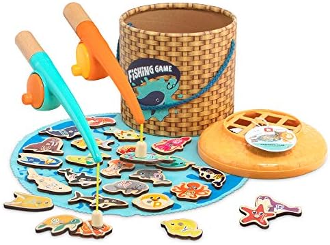 TOP BRIGHT Montessori Toddler Fishing Game - Kids Wooden Magnetic Fishing Toys Gifts for 3 Years Old Girls Boys