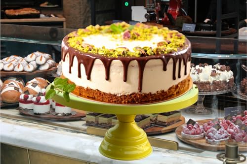 Image of Pista Green Metal Cake Stand Pedestal | Round Non-Revolving Dessert Display | 9 inch Diameter Top | Birthday, Wedding & Party Cake Holder