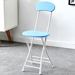 Taburete de bar plegable portátil con respaldo, silla ligera de 45 cm para visitantes para reuniones, diseño compacto azul claro para un fácil almacenamiento y viaje