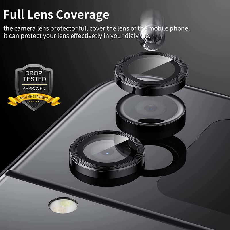 Image of Compatible For Samsung Galaxy Z Flip 4 5G Camera Lens Protector, Alloy Metallic Ring, Individual Anti Scratch Metal Tempered Glass Camera Cover, (Black) [2Pack],