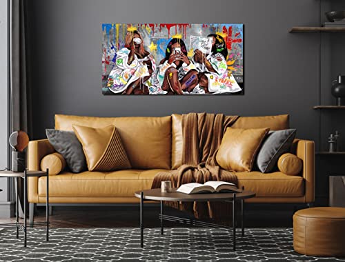Jkwall77 Fashion Black Girl Wall-Art - Graffiti Canvas Wall Art Living Room - Bedroom Decor For Teen Girls Ready To Hang Size 40" X 20" #TOP3