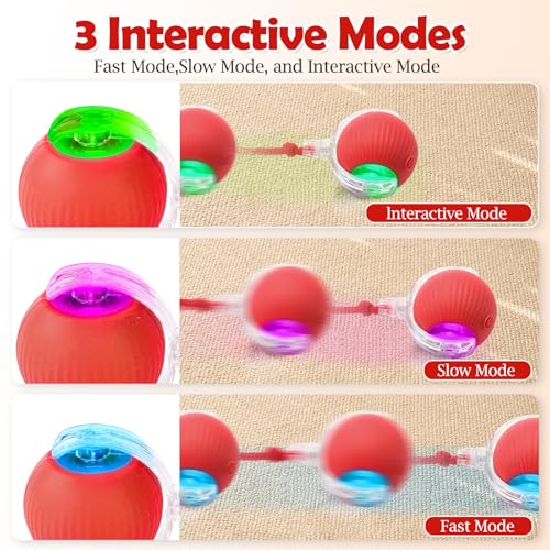 Image of Interactive Cat Toy - Cat Toys For Indoor Cats Smart Silicone Rolling Ball With Tail,Bird Sound,Obstacle Avoidance And Motion Activated,Kitten Puzzle Toys (Red)
