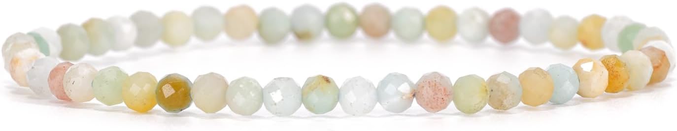 Angelstones Natural Gemstone Small Beaded Stretch Bracelet, 4mm Faceted Round Beads, Crystal Healing Bracelet for Women