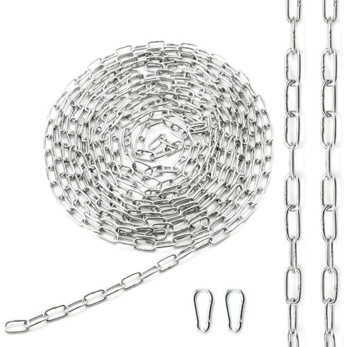 Ziamzra Cadena de Acero Inoxidable 5 m, Diámetro 1,5 mm, V4A con Mosquetón para Perros, Silla Colgante