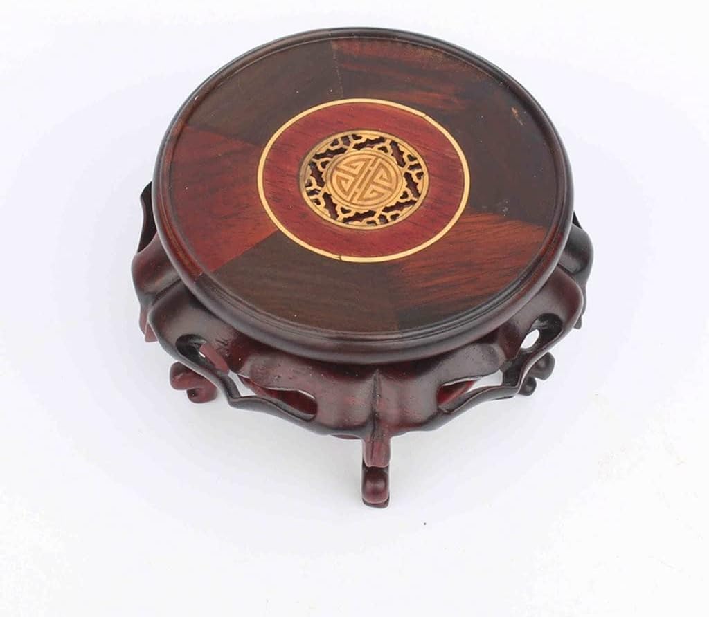 Bonsai Pedestal Vase Pedestal Stands Wood Carving Buddha Statue Vase Bonsai Base Teapot Jade Stone Wooden Round Base Incense Burner Bracket Small Flower Stand Planter Stand Plant Holder(Medium)