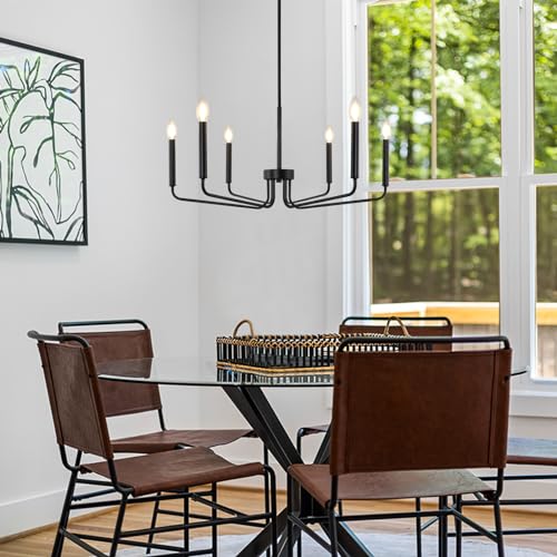 Cunfash D0131-6 Chandelier, 6-Light 27.6'' Modern Farmhouse Chandeliers For Dining Room Light Fixture Hanging Rustic Industrial Iron Candle Ceiling Light thumb #1