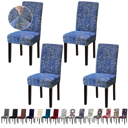 Fafua Chair Covers, Dining Room Chair Covers, Stretch Kitchen Chair Covers/Dining Room Chair Covers Set of 4, Removable Washable Dining Chair Slipcovers for Home, Hotel, Banquet, Linen Blue Pattern