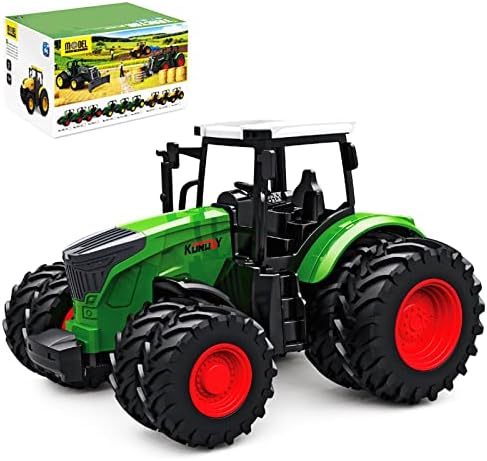 PERKPUTOE Tractor Toy, 1/24 Scale Toy Tractor 8-Wheels Farm Skid Tractor Truck Car 8 Free-Wheels Toy for Kid Age 3+ Christmas Birthday Gift