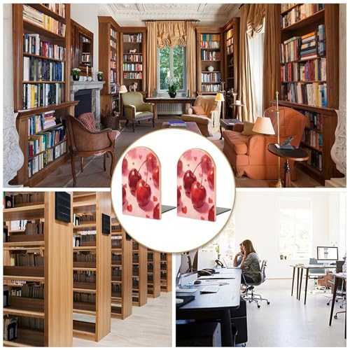 Sujetalibros de madera resistente tallada con diseño duradero de cerezas y corazones 6