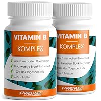 Vitamin B Komplex 2x365 Tabletten - B Komplex mit B12 - alle 8 B-Vitamine (B1, B2, B3, B5, B6, B7, B9, B12) + Co-Faktoren Cholin & Myo-Inositol, laborgeprüft mit Zertifikat, vegan – Ansicht 1