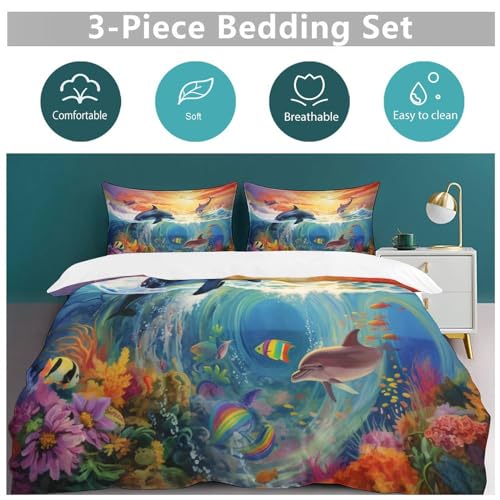 Housse de couette dauphin 200x200 parure de lit 3 pièces microfibre - 6