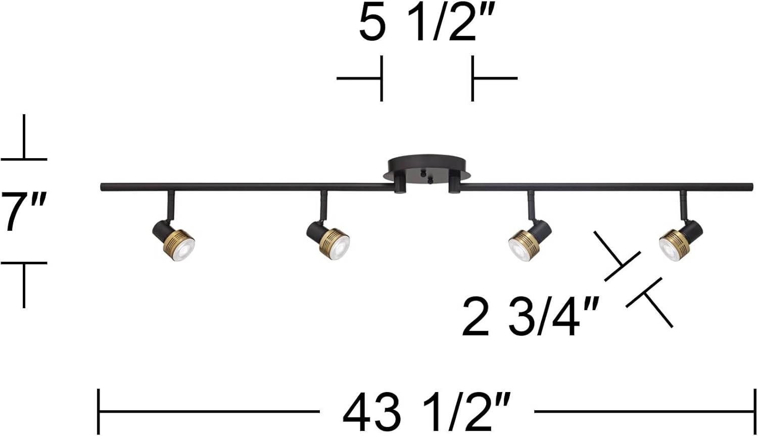 Pro Track 4-Light Heads LED Ceiling Track Light Fixture Kit GU10 Dimmable Flexible Directional Black Gold Metal Modern Kitchen Bathroom Dining Room House Home Decor Hallway Bedroom 43 1/2" Wide