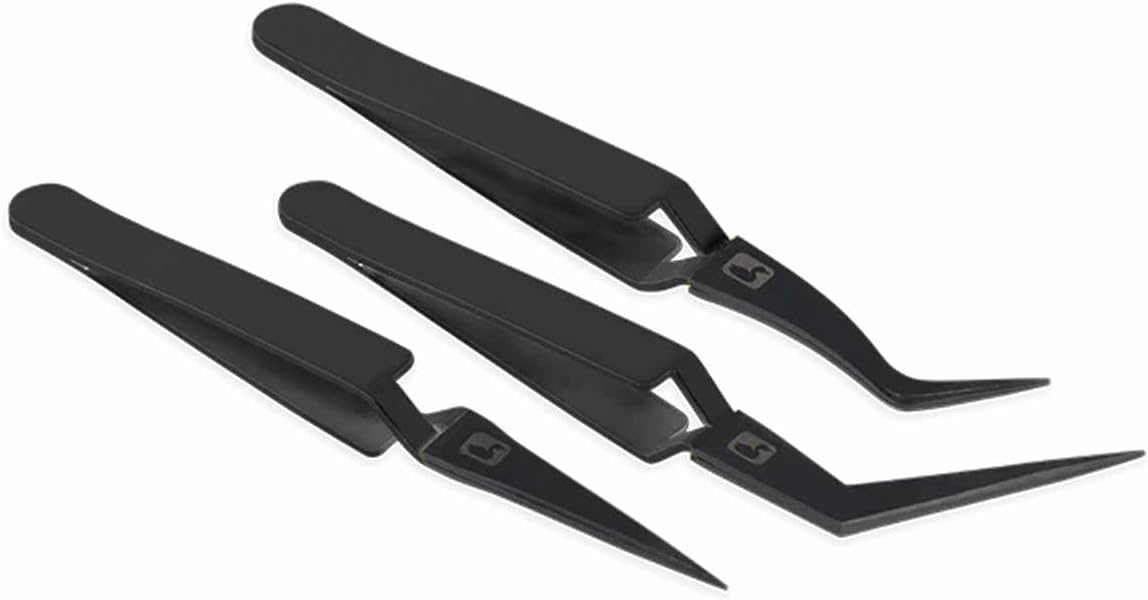 Locking Tweezers Set for Dubbing Loops and Fly Tying, 3 Pieces, Black (Black)