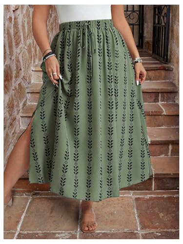 Verdusa Women's Plus Size Graphic Maxi Skirt Slit High Rise Flowy Vacation Skirts4