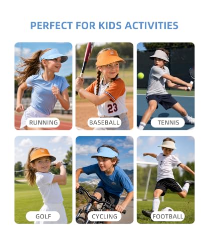 Image of SMILEYWORLD Kids Sun Visor Hats for Girls Boys, UPF 50+ Adjustable Cooling Sports Hat, Packable Visor for Tennis, Pickleball