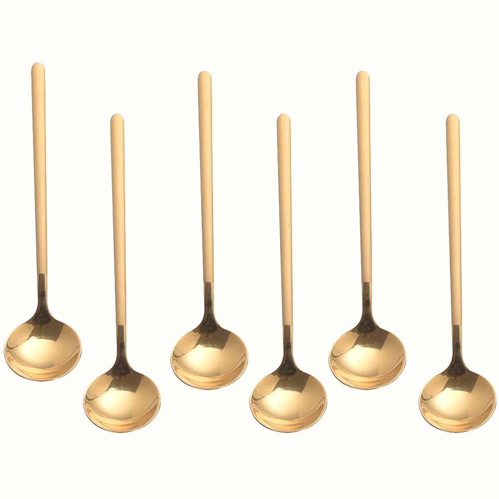 CTRLZS Stainless Steel 6Pcs Espresso Spoons Teaspoons for Coffee Sugar Dessert Cake Ice Cream Soup Antipasto (Gold)