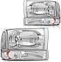 ANGLEWIDE Headlight Assembly Replacement For Ford Super Duty For F-450/For F-550 1999-2004,For Excursion 2000-2004,For F-250/For F-350 Super Duty 1999-2005 Chrome Housing Amber Reflector Clear Lens