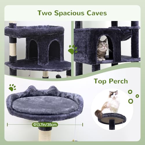 Image of Globlazer Heavy Duty Cat Trees for Large Cats, Sturdy 72in Maine Coon Cat Tree for Large Cats 20 lbs+ Heavy Duty Cat Tower for Adult Biggest Cat with 6 Scratching Posts, Hammock, S72, Dark Gray