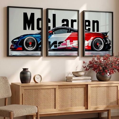 Image of HOTHOUSE Big McLaren Car Framed Posters Gift Items for Boys Room Wall Decoration Bedroom Living Room Office Studio Decor | Car Poster Frame for Wall Decor Set Of 3 Size(13X17 inch)