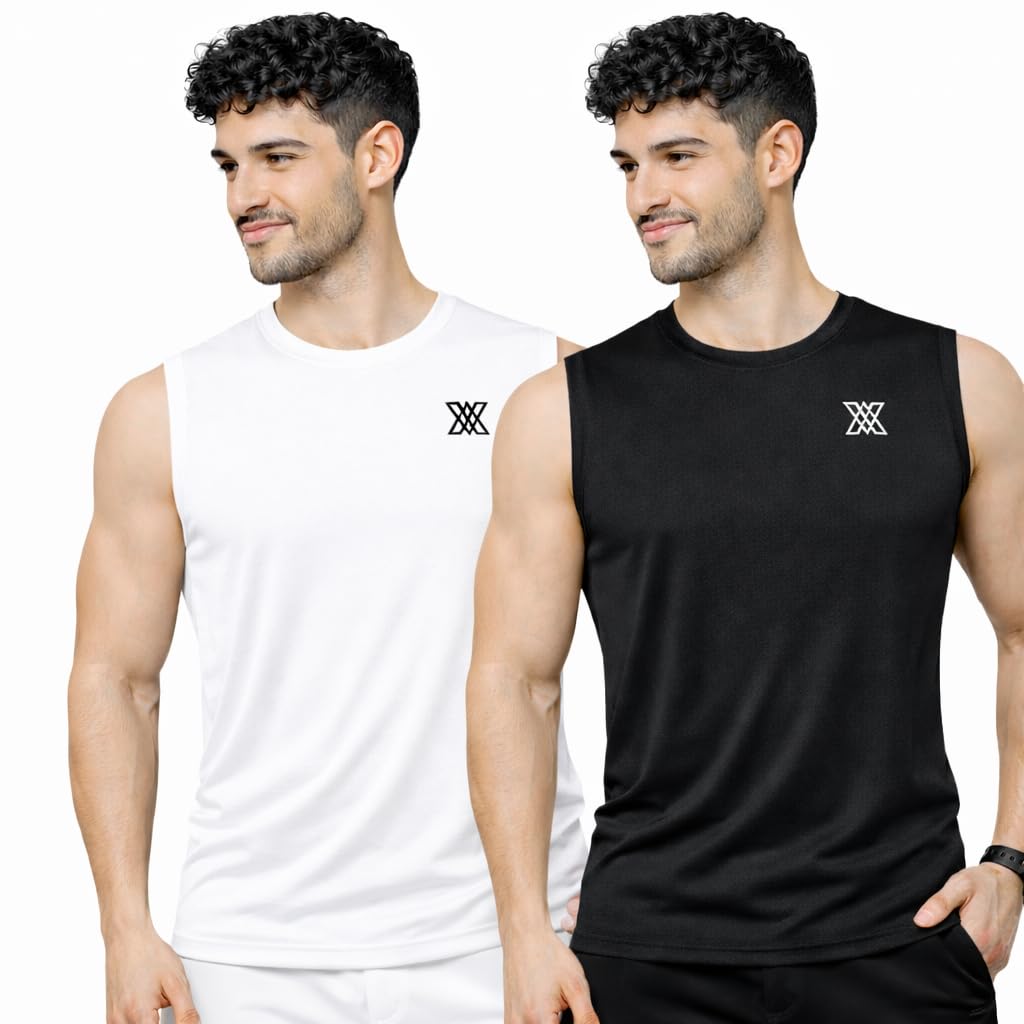 Xaavo Men's Sleeveless Gym Shirt, White, Pack of 2 - Image 1