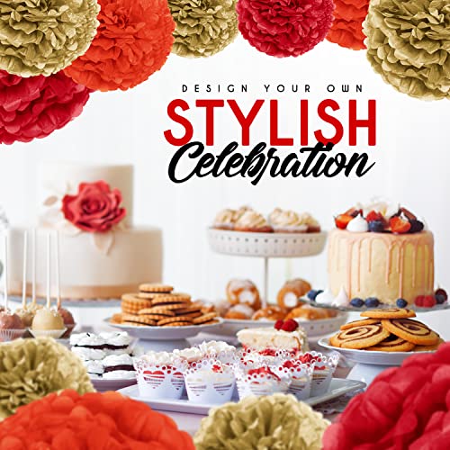 Epiqueone 16-Piece Paper Pom Poms Party Kit | Add A Splash Of Red, Orange & Gold To Your Celebrations | Easy To Assemble | Ideal For Birthdays, Bridal Showers, Baby Showers, Weddings & More #TOP6