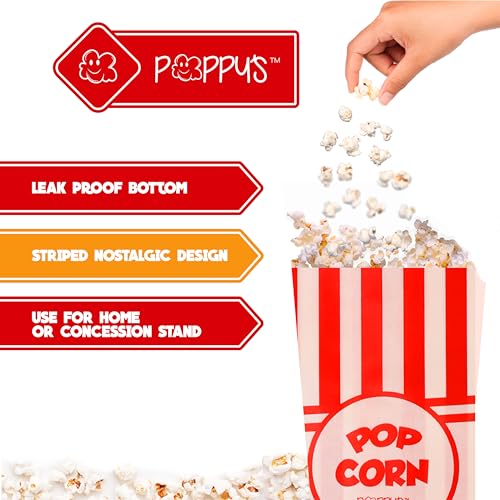 poppy39s paper popcorn bags - 200 1oz concession-grade bags popcorn machine accessories for popcorn bars movie nights concessions