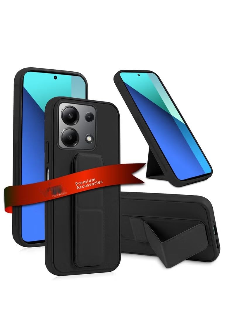 Oppo Reno13 F Back Stand Case Magnetic Car Holder Soft Silicone Horizontal & Vertical Kickstand Cover Wrist Strap Full protection Anti Fingerprint Case Reno 13F Black