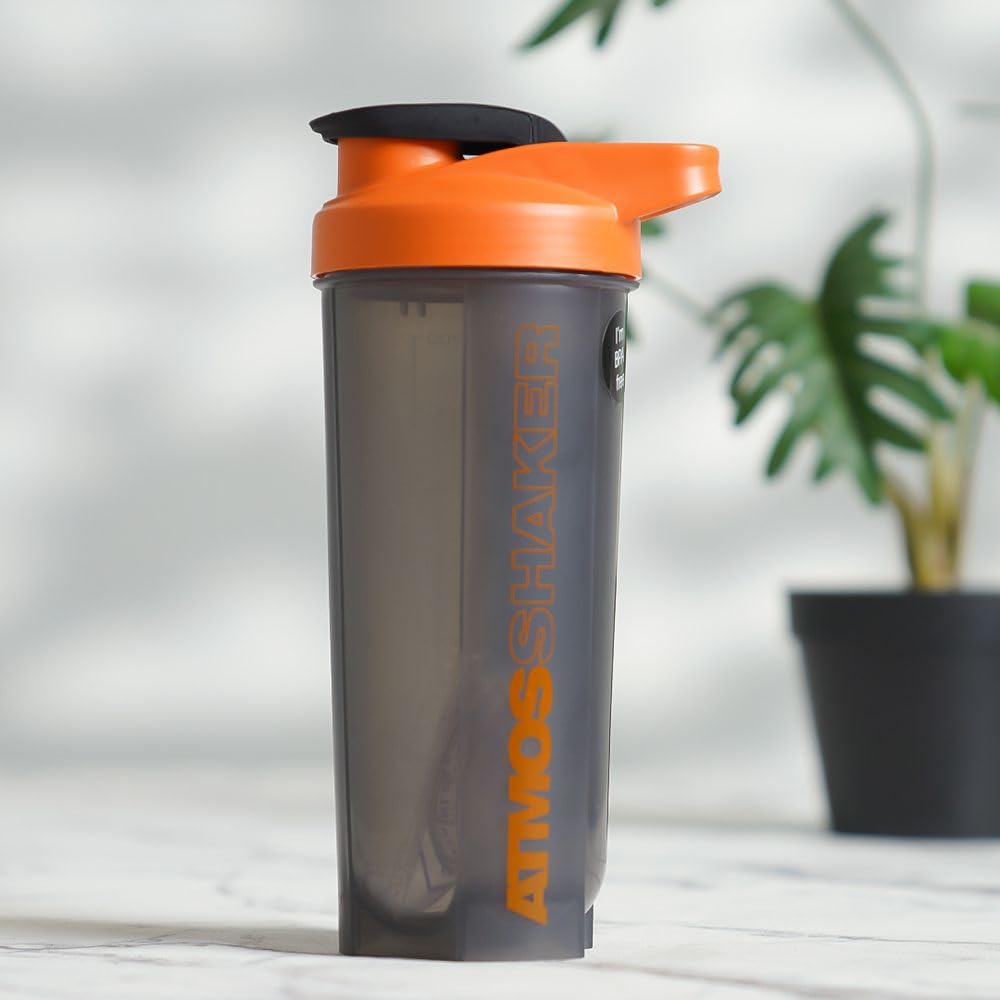 Danube Home Atmos Gym Protein Shaker Sports Water Bottle Easy To Carry For Gym Fitness Running Yoga Travel And Camping 700Ml 10.8X10.8X23.2 Cm Orange/Black