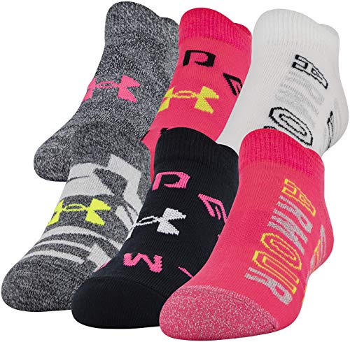 Under Armour Youth Essential 2.0 No Show Socks, 6-Pairs , Cerise/Black , Shoe Size: Youth 13.5K-4Y