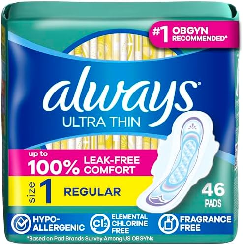 Always Ultra Thin Feminine Pads with Wings for Women, Size 1, Reg...