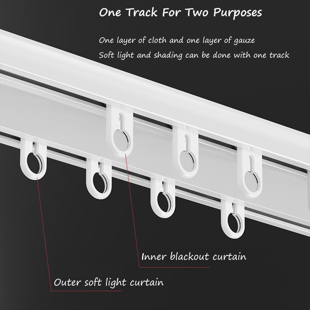 Système de Rideaux de séparation de pièce à Double Rail, Robuste et fixé au Plafond. Installation Facile et Style élégant. Rails en Aluminium Noirs de 75 cm.