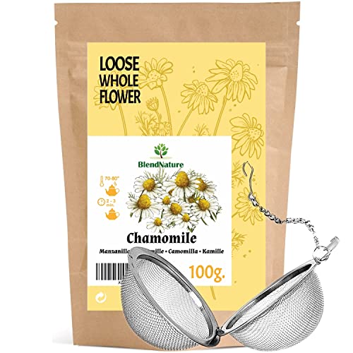 Manzanilla para infusión dulce a Granel Natural 100g + Regalo Bola Infusora de Acero Inoxidable - Relajante y Digestiva de Sabor Intenso - Vegana Cover