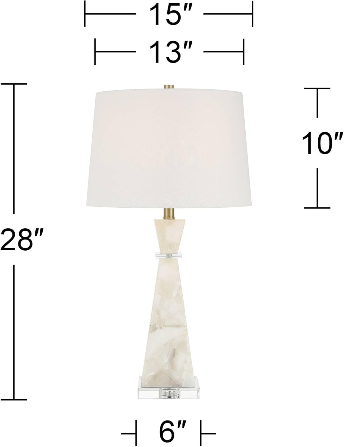 Possini Euro Design Marcy 28" Tall Modern Glam Table Lamp White Finish Alabaster Single Fabric White Shade Living Room Bedroom Bedside Nightstand House Office Home Reading Kitchen Entryway